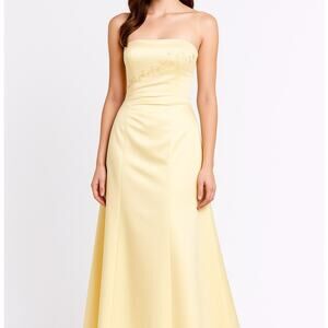 David's Bridal Butter Yellow Strapless Gown Matte Satin Embroidery Flower 12